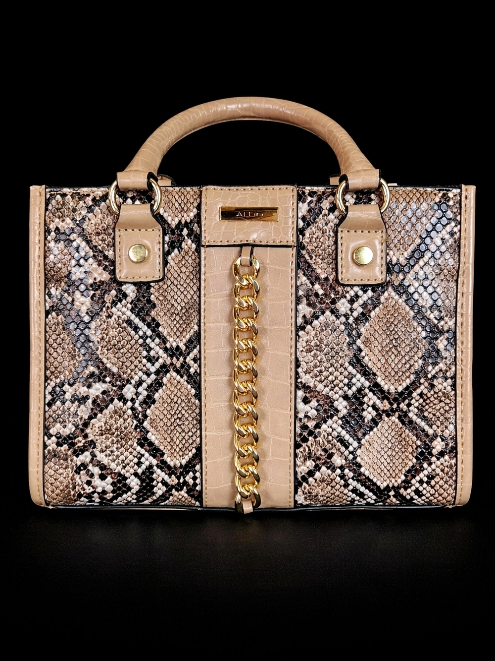 ALDO Snakeskin Satchel Beige Gold Chain Top Handle Handbag